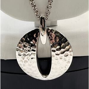 Elle Collection‎ Heavy Hammered Disc Pendant Ruby Signed Sterling Silver Chain
